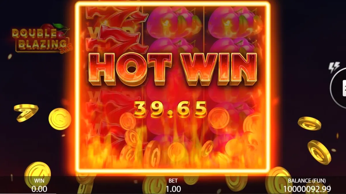 Tampilan visual slot 3x5 Double Blazing dengan simbol buah dan efek api